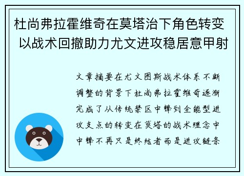 杜尚弗拉霍维奇在莫塔治下角色转变 以战术回撤助力尤文进攻稳居意甲射手榜前列
