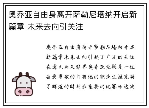 奥乔亚自由身离开萨勒尼塔纳开启新篇章 未来去向引关注
